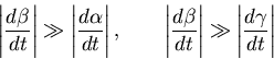 \begin{displaymath}
\left\vert\frac{d \beta}{dt} \right\vert \gg \left\vert\frac...
...dt} \right\vert \gg \left\vert\frac{d \gamma}{d t} \right\vert
\end{displaymath}